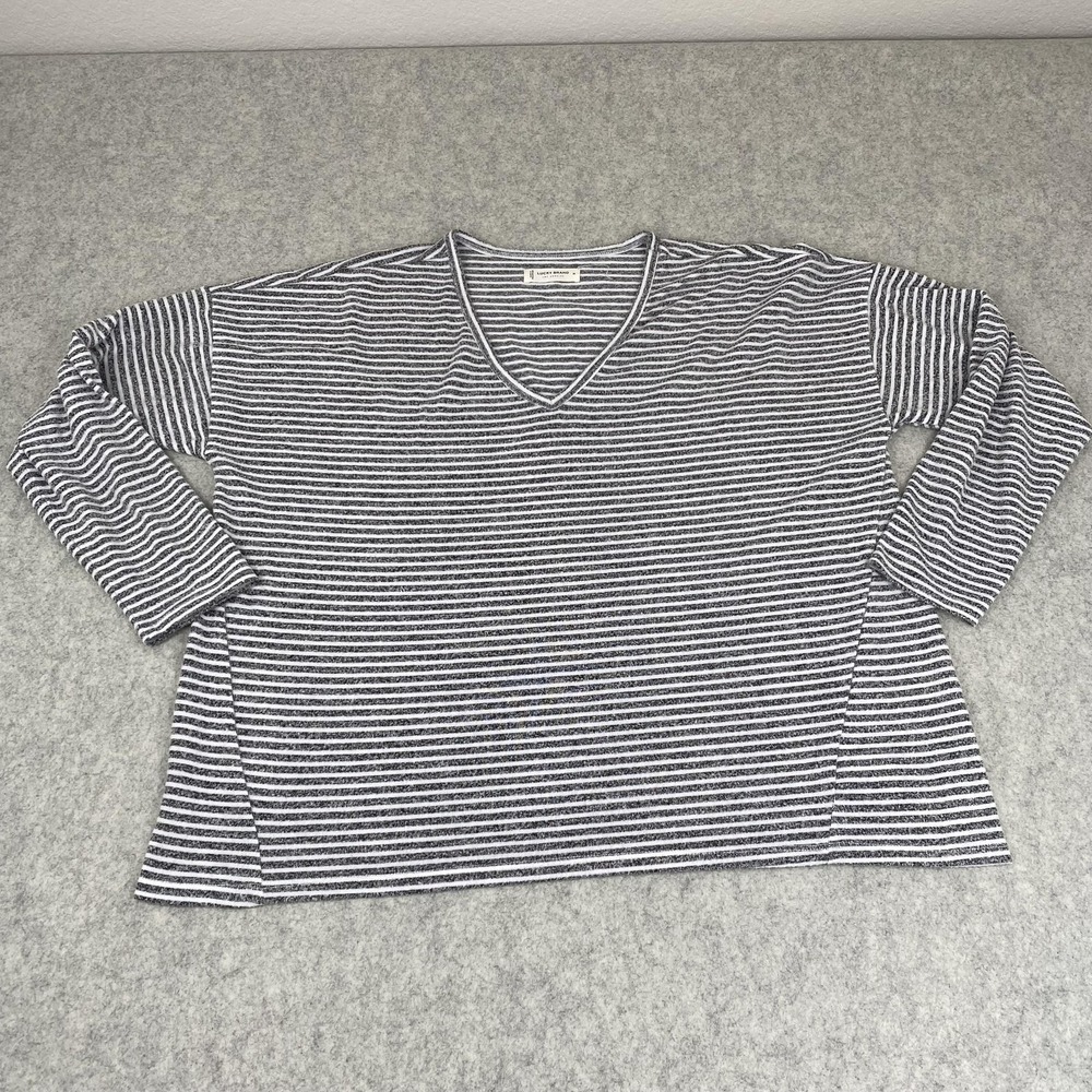 Lucky Brand Shirt Womens XL Gray Stripe V Neck Long Sleeve Stretch Jersey Top